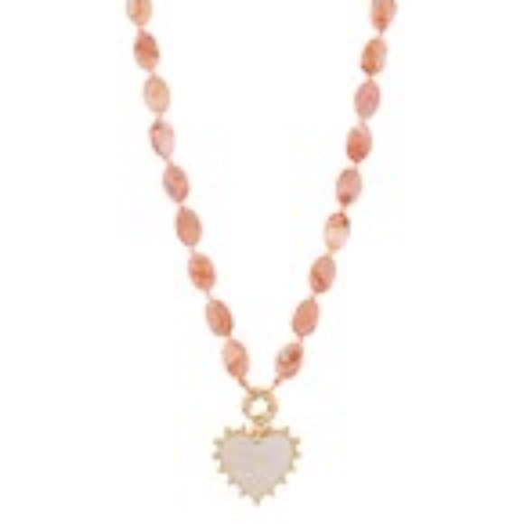 MOP Heart & Mable Stone Bead Necklace - Picture 1 of 3
